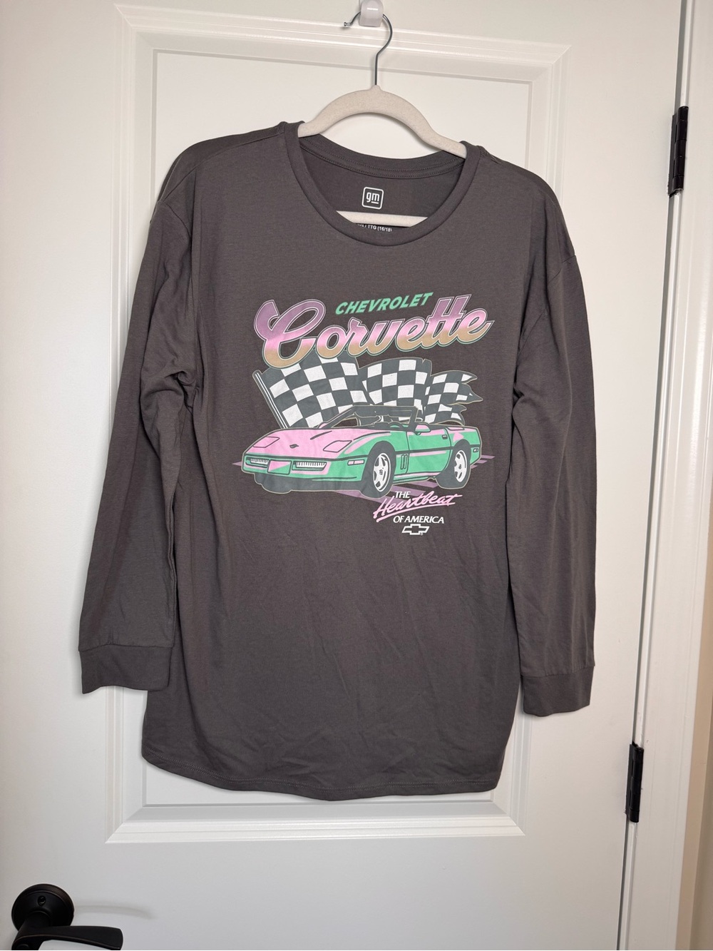 Chevrolet Corvette Graphic 3/4 Sleeve Tee - Gray with Pink & Mint